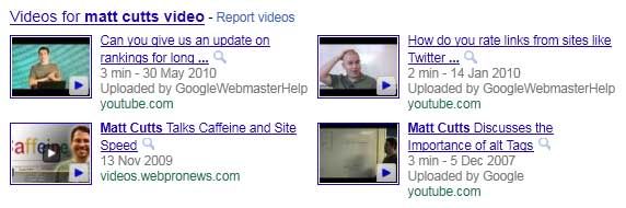Matt cutts videos in the search results