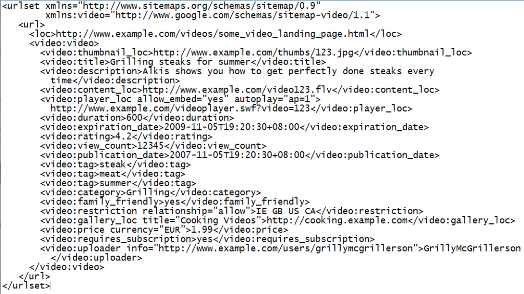 Google video sitemap