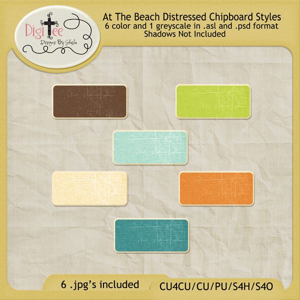 Free scrapbook "At The Beach" Chipboard styles from DigiTee Designs