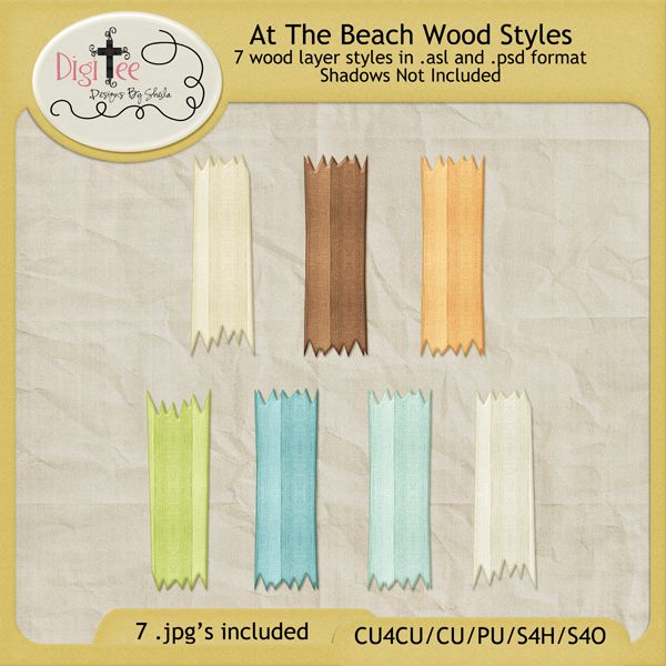 Free scrapbook "At The Beach" wood psd styles from DigiTee Designs
