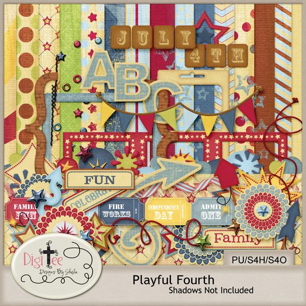 Free scrapbook kit "Plauful Fourth" from DigiTee designs
