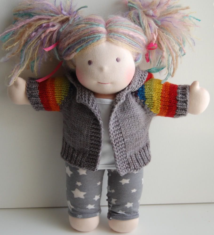 Hand-knit Doll Hoodee - Dark Rainbow Hand-knit Doll Hoodee - Dark Rainbow