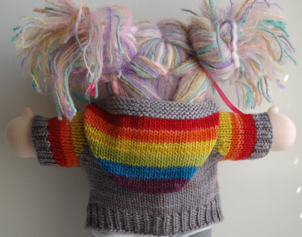 Hand-knit Doll Hoodee - Dark Rainbow Hand-knit Doll Hoodee - Dark Rainbow