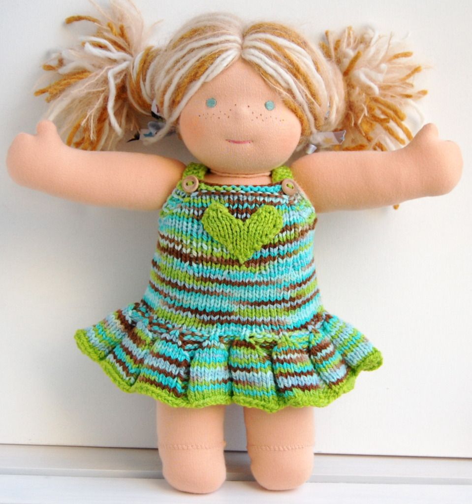 Hand-knit 15" Doll Skirty Overalls - Cancun