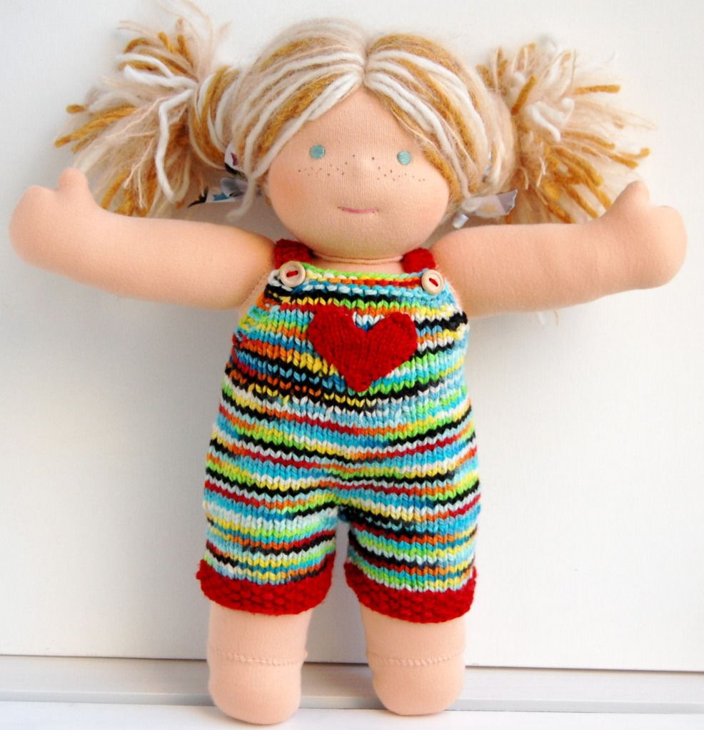 Hand-knit 15" Doll Board Short Overalls - Rio