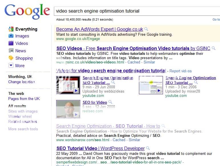 reelseo.com win the serps race for video SEO way back in 2008