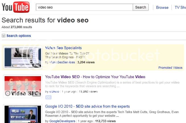YouTube results for video seo