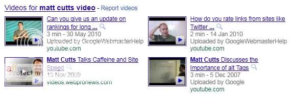 Matt cutts videos in the search results