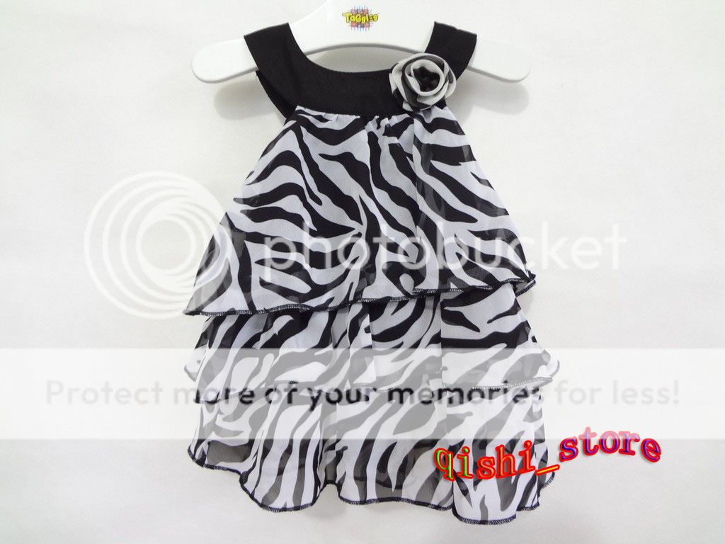 Baby Kid Toddler Girl Chiffon Dress Clothes Pettiskirt Tutu Zebra Outfit 0 4Y