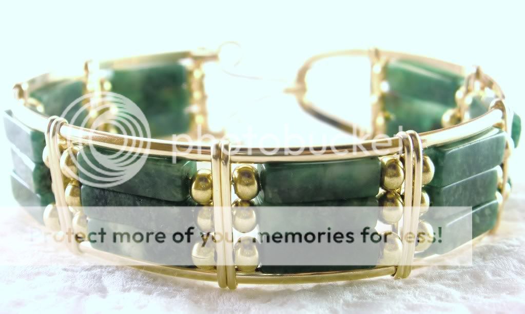 R157 Natural African Jade Bangle Bracelet 14k Gold gf  