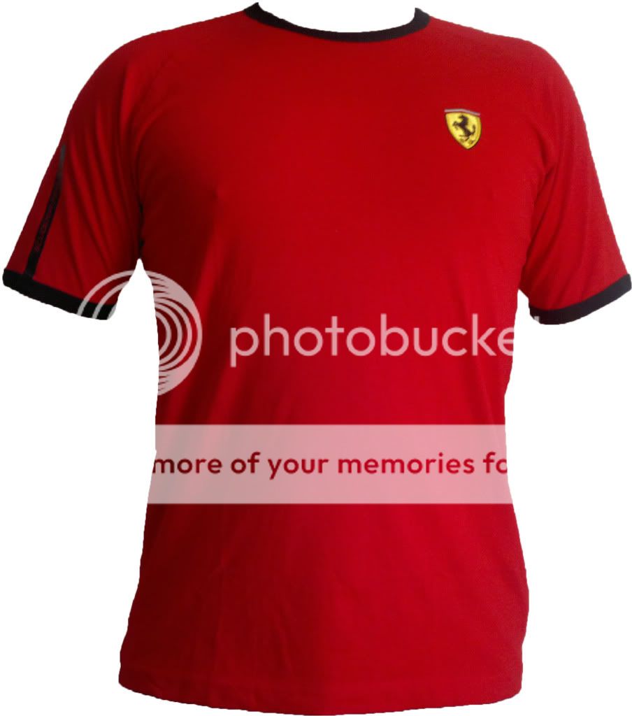 Black Ribbed Arms and Neck with Ferrari logo on front chest.